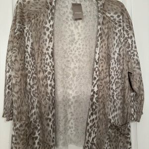 Chico's Fierce Feline Johnna leopard cheetah print open front cardigan NWT